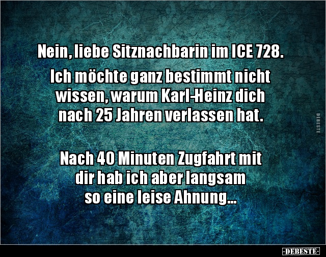 Nein, liebe Sitznachbarin im ICE 728. Ich möchte ganz.. - Lustige Bilder | DEBESTE.de