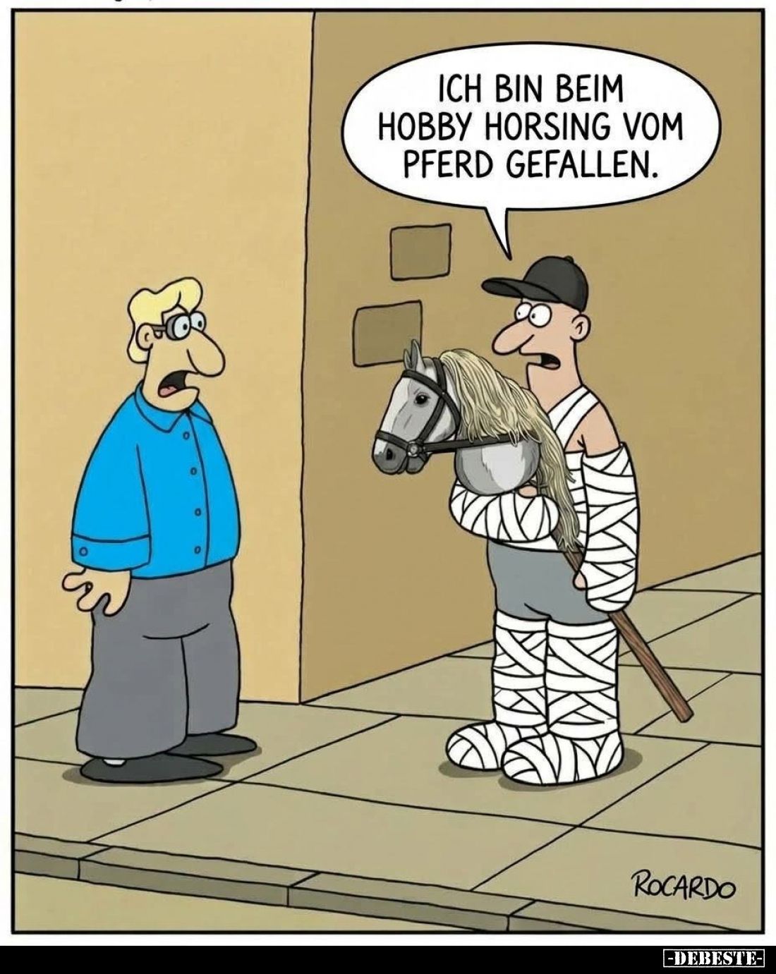 Ich bin beim Hobby Horsing vom Pferd gefallen.