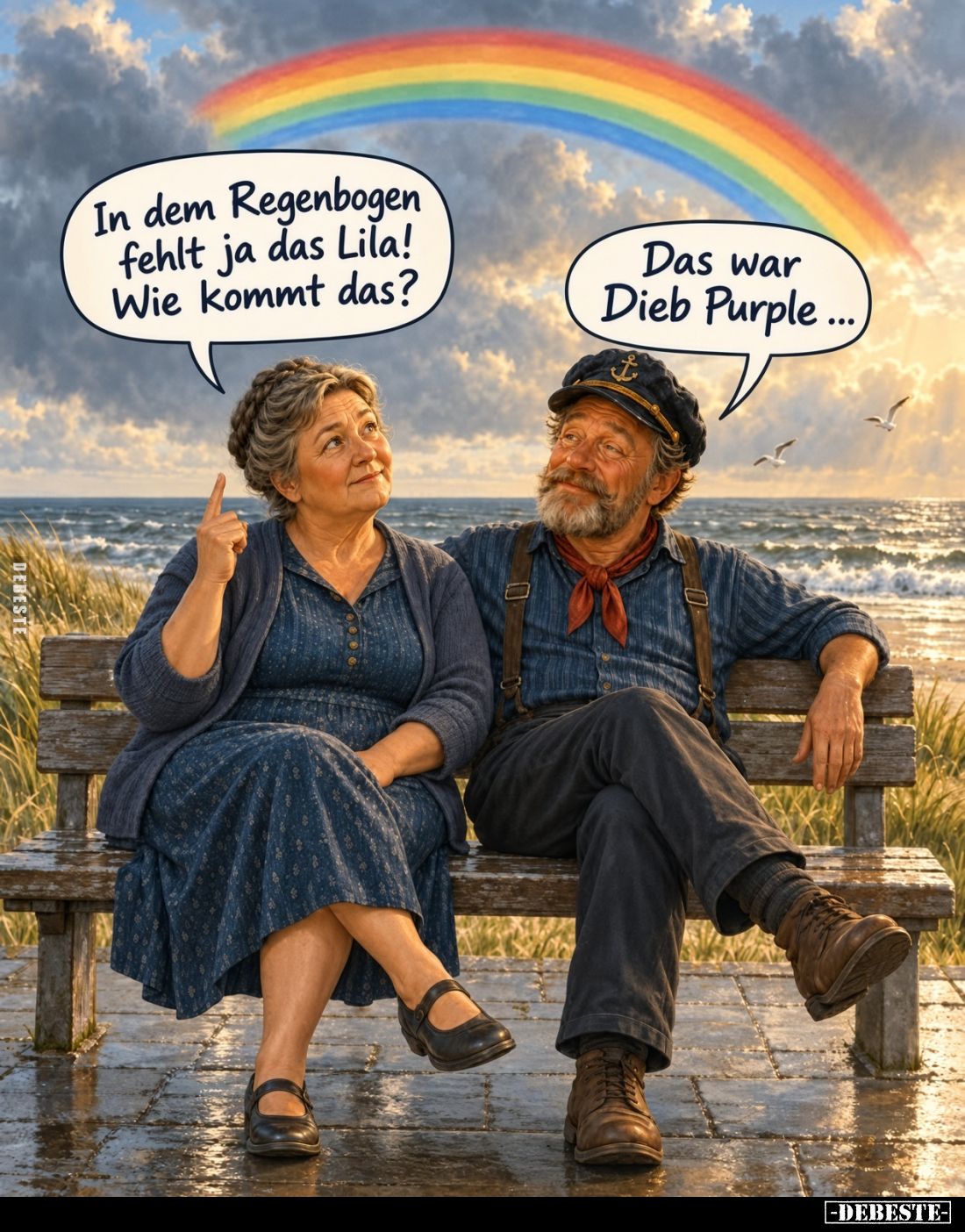 In dem Regenbogen fehlt ja das Lila! Wie kommt das?
Das war Dieb Purple...