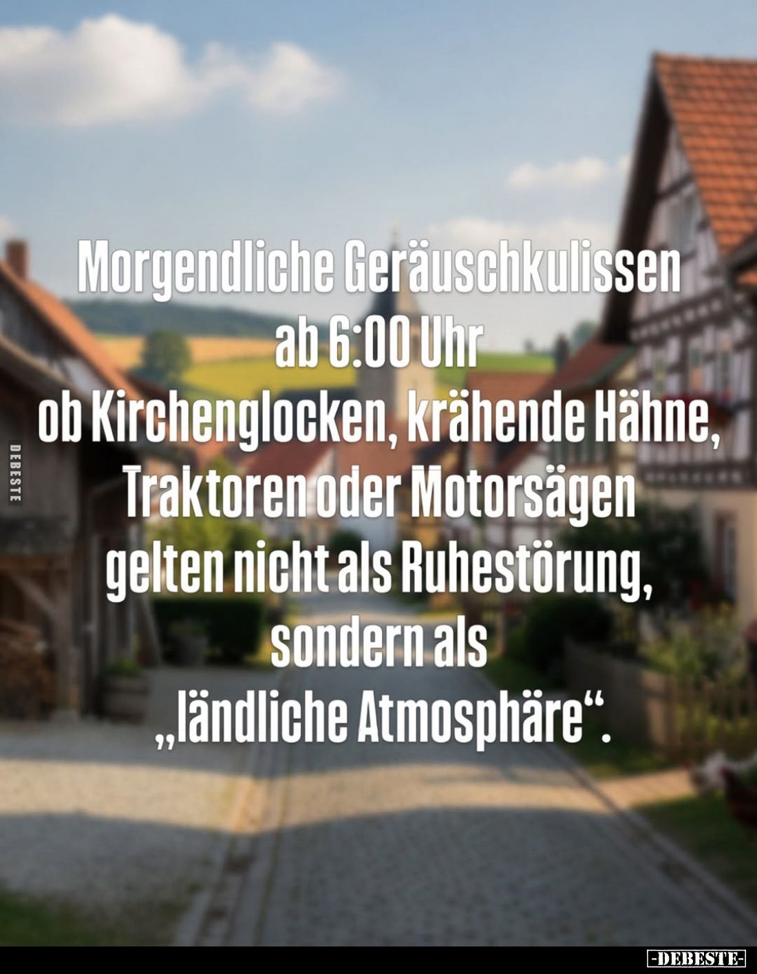 Morgendliche Geräuschkulissen ab 6:00 Uhr ob Kirchenglocken, krähende Hähne, Traktoren oder Motorsägen gelten nicht als Ruhes...
