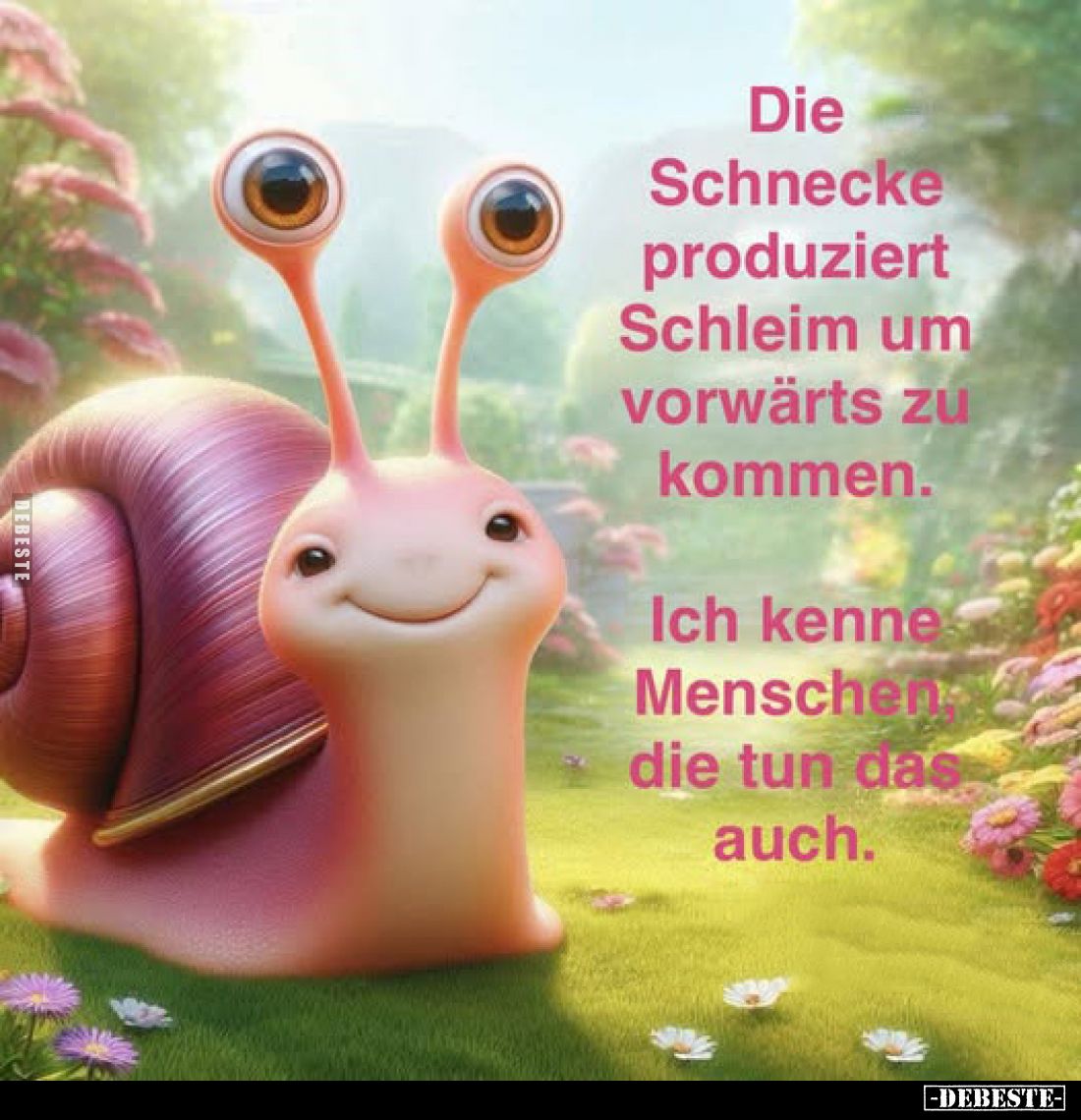 Die Schnecke produziert Schleim um vorwärts zu kommen.
Ich kenne Menschen die tun das auch.