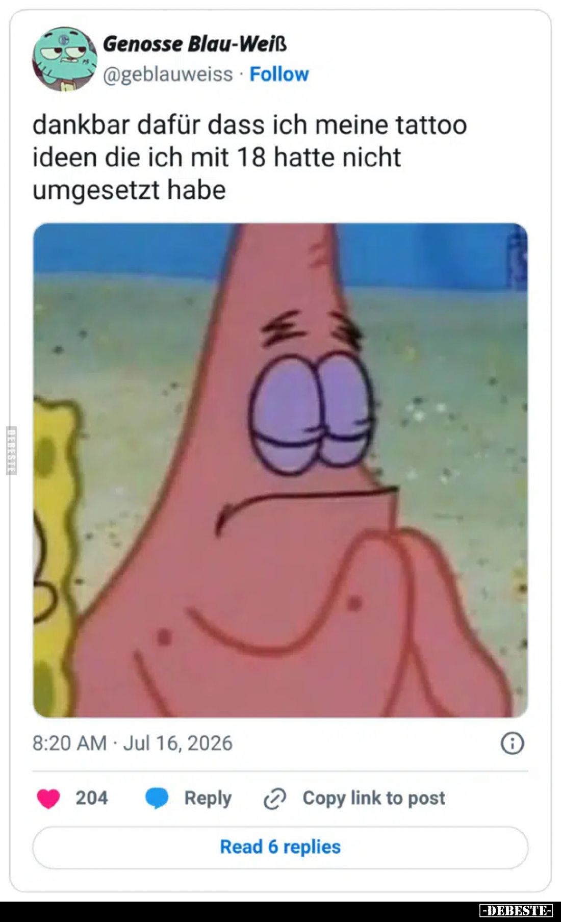 Dankbar dafür, dass ich meine Tattoo-Ideen, die ich mit 18 hatte, nicht umgesetzt habe.