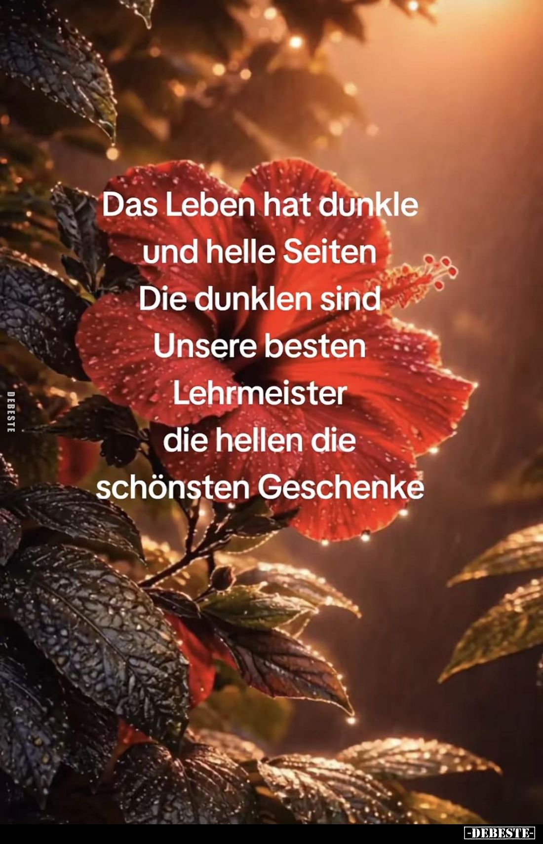 Das Leben hat dunkle und helle Seiten. Die dunklen sind Unsere besten Lehrmeister die hellen die schönsten Geschenke.
