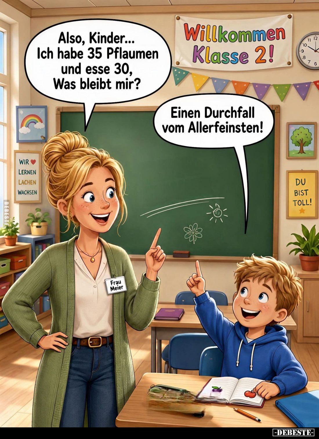 Also, Kinder... Ich habe 35 Pflaumen und esse 30, Was bleibt mir?
-
Einen Durchfall vom Allerfeinsten!