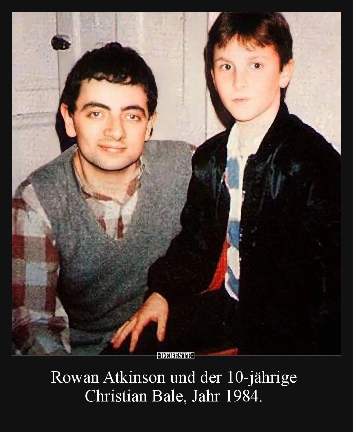 Rowan Atkinson und der 10-jährige Christian Bale, Jahr 1984.