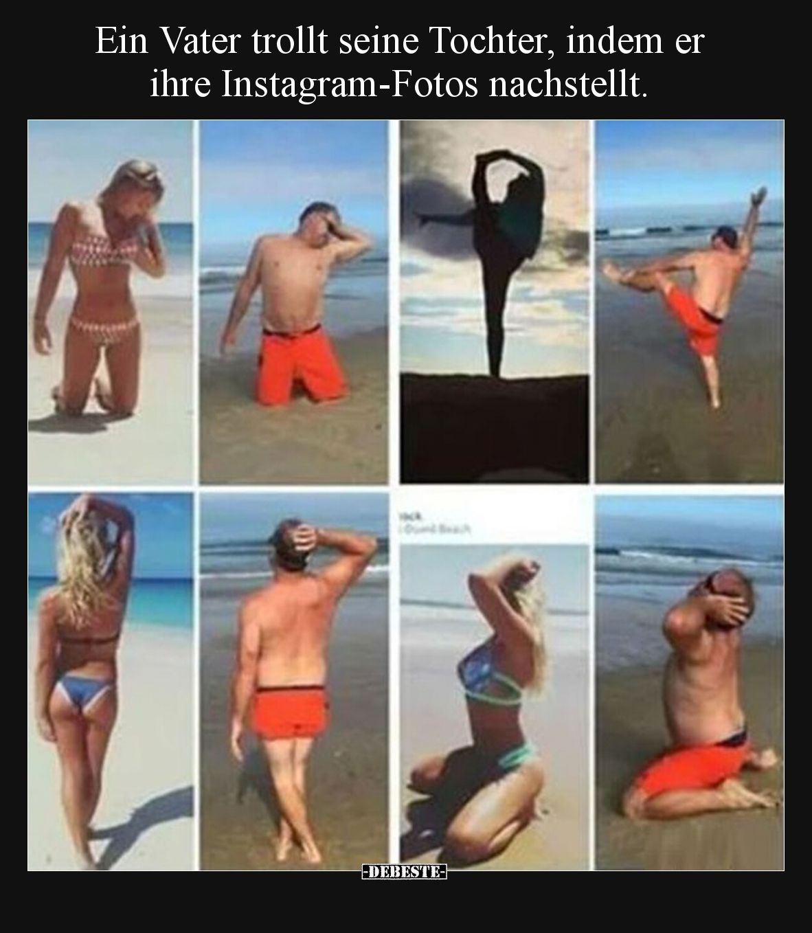 Ein Vater trollt seine Tochter, indem er ihre Instagram-Fotos nachstellt.