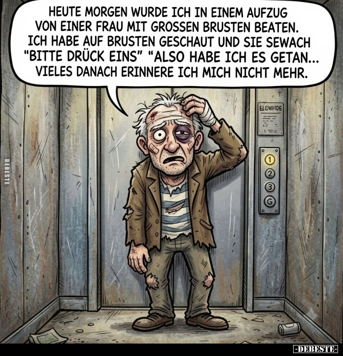 Heute Morgen wurde ich in einem Aufzug von einer Frau mit großen Brusten beaten.
Ich habe auf Brusten geschaut und sie sewac...