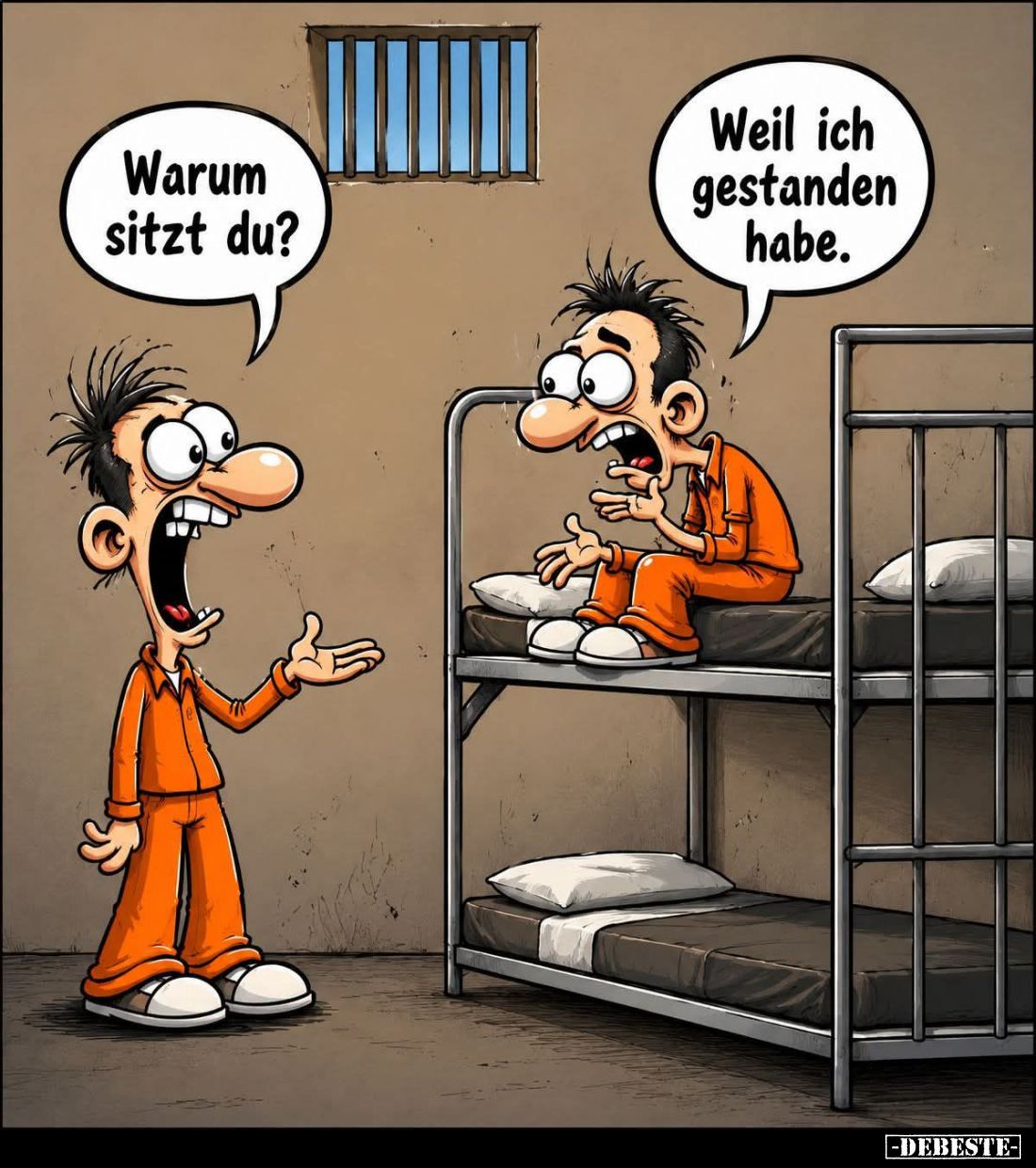 Warum sitzt du? -
Weil ich gestanden habe.