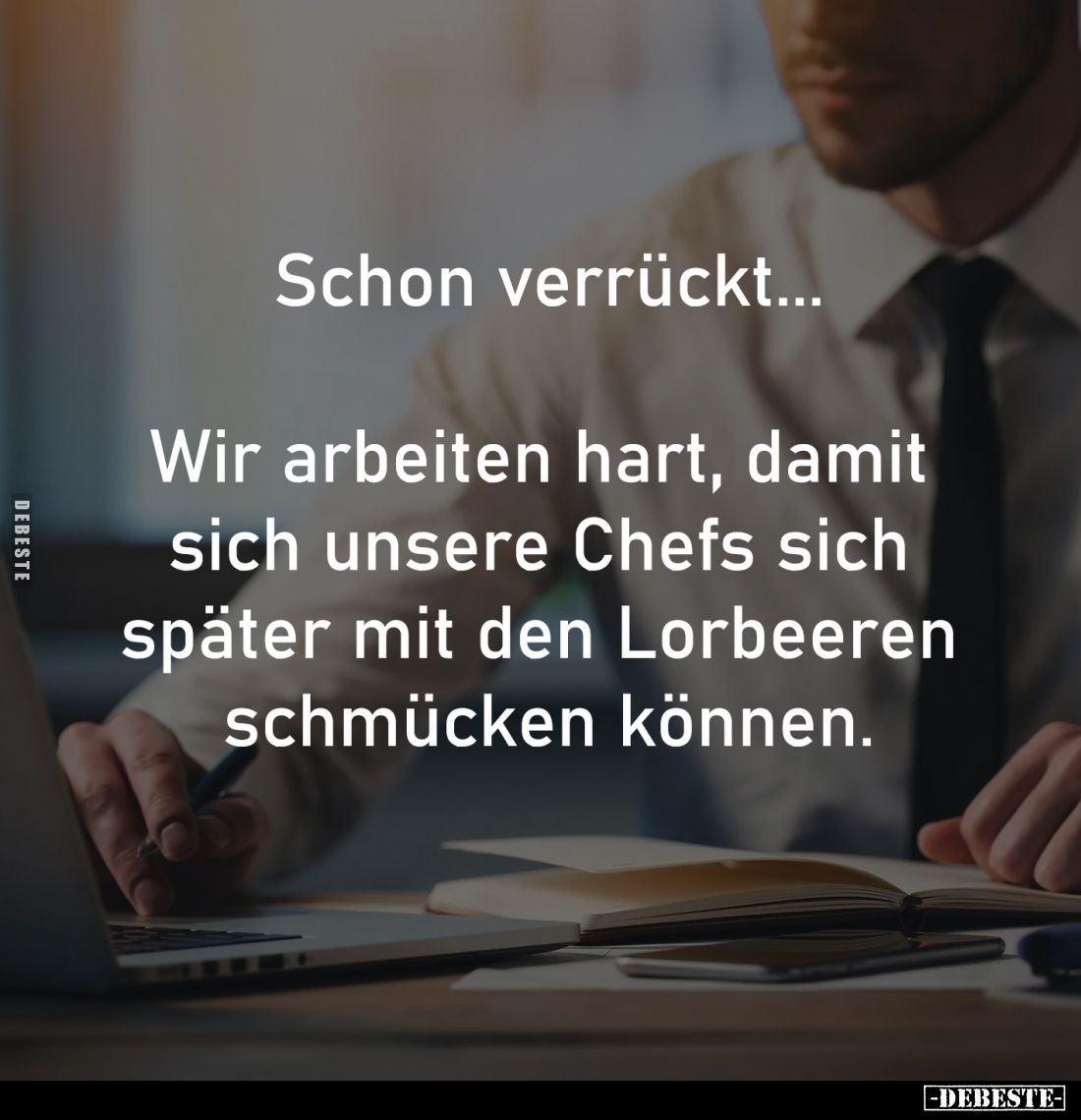 Schon verrückt...

Wir arbeiten hart, damit 
sich unsere Chefs sich 
später mit den Lorbeeren 
schmücken können.