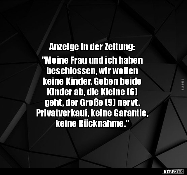 Anzeige in der Zeitung: "Meine Frau und ich haben.." - Lustige Bilder | DEBESTE.de