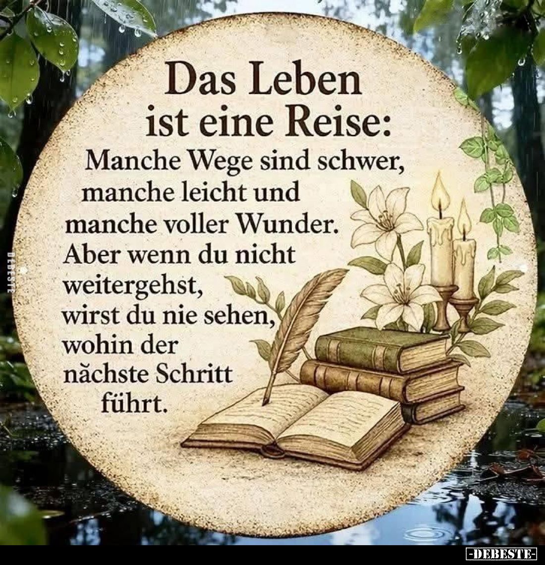 Das Leben ist eine Reise:
Manche Wege sind schwer,
manche leicht und manche voller Wunder.
Aber wenn du nicht weitergehst,...
