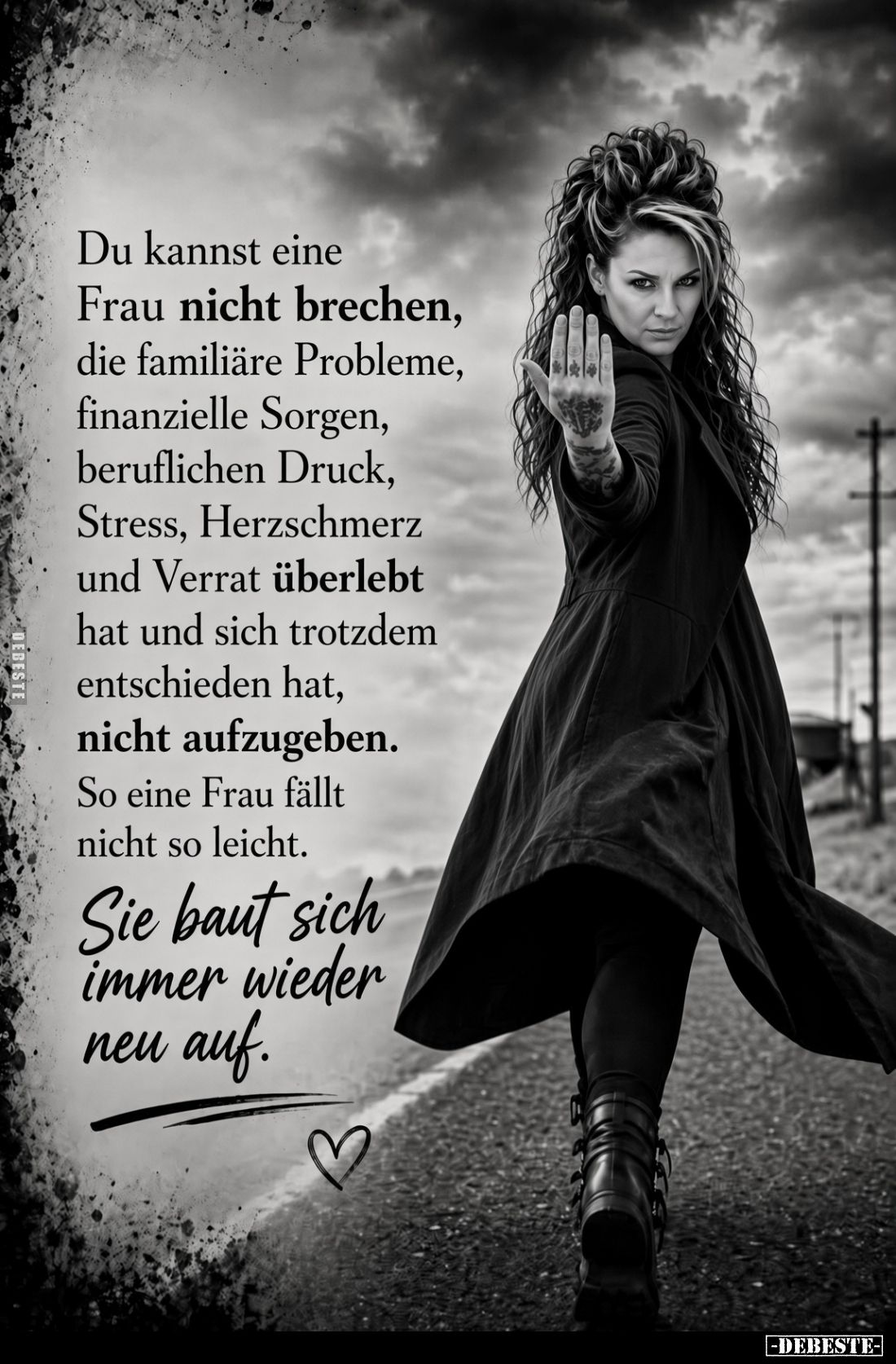 Du kannst eine Frau nicht brechen, die familiäre Probleme, finanzielle Sorgen, beruflichen Druck, Stress, Herzschmerz und Ver...