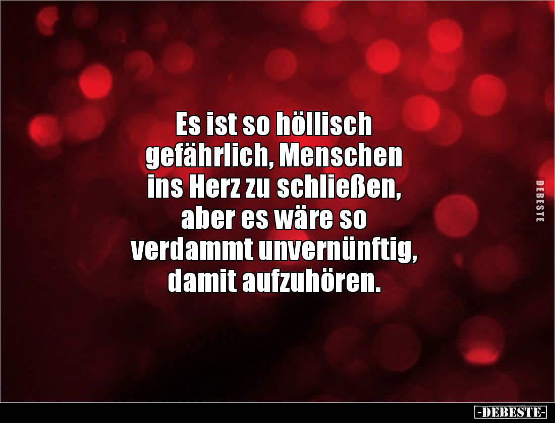 Es ist so höllisch 
gefährlich, Menschen 
ins Herz zu schließen, 
aber es wäre so 
verdammt unvernünftig, 
damit aufzuhö...