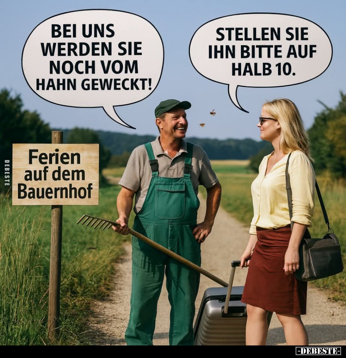 Bei uns werden sie noch vom Hahn geweckt! -
Stellen sie ihn bitte auf halb 10.