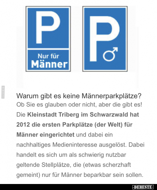 Warum gibt es keine Männerparkplätze?.. - Lustige Bilder | DEBESTE.de