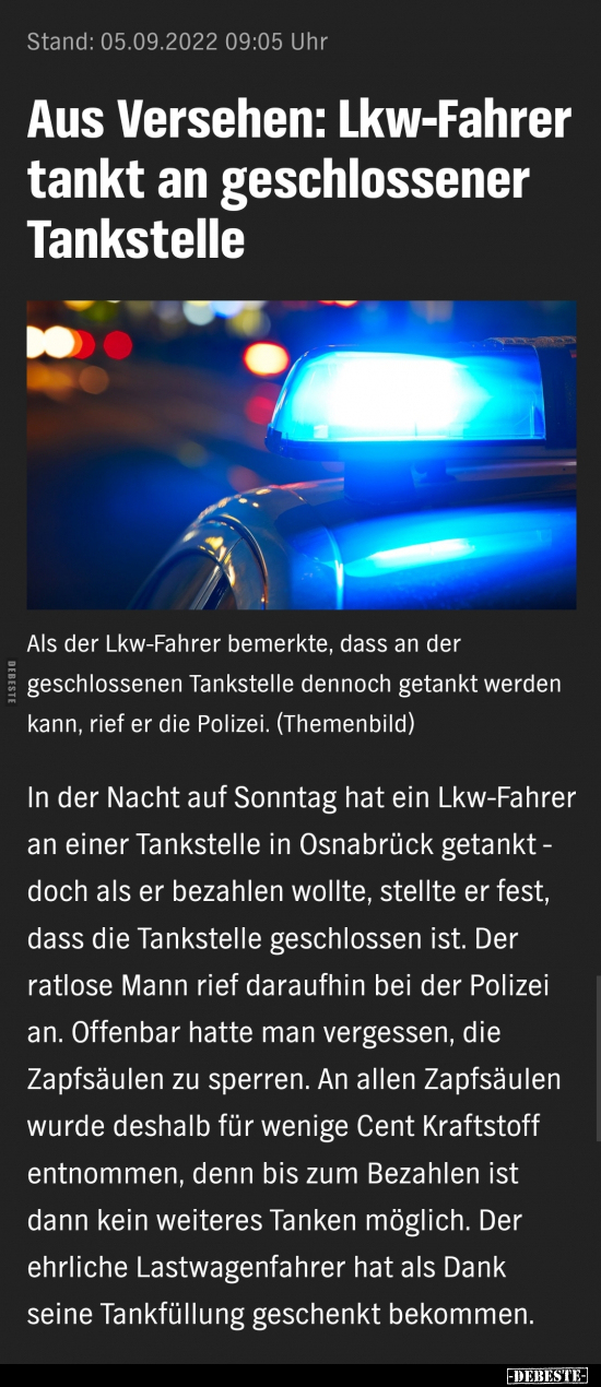 Aus Versehen: Lkw-Fahrer tankt an geschlossener.. - Lustige Bilder | DEBESTE.de