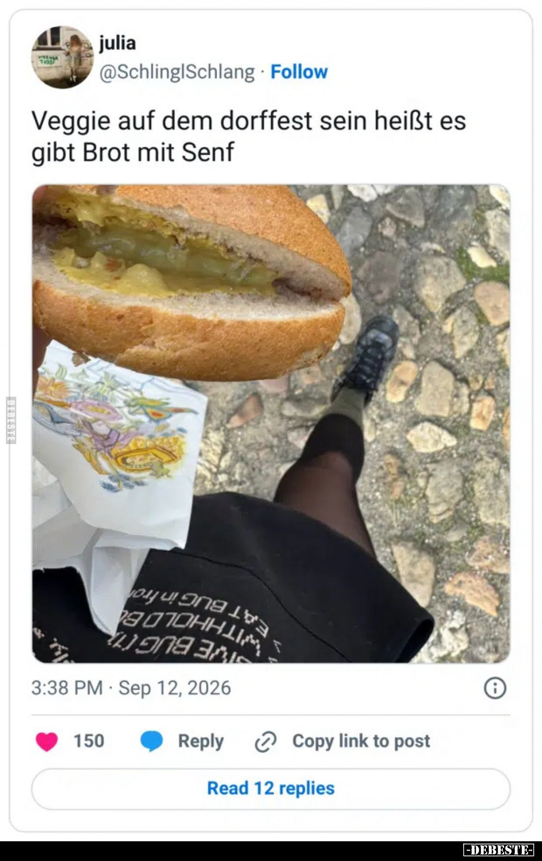 Veggie auf dem dorffest sein heißt es gibt Brot mit Senf
