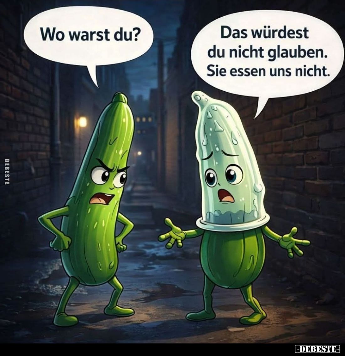 Wo warst du? -
Das würdest du nicht glauben.
Sie essen uns nicht.
