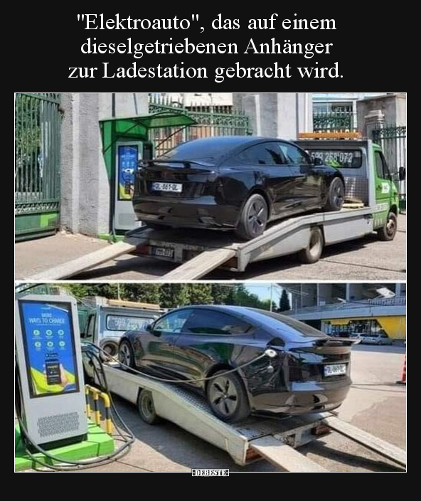 "Elektroauto", das auf einem dieselgetriebenen Anhänger.. - Lustige Bilder | DEBESTE.de