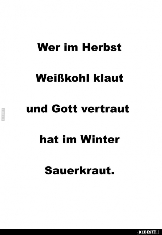 Wer im Herbst Weißkohl klaut und Gott vertraut hat im.. - Lustige Bilder | DEBESTE.de