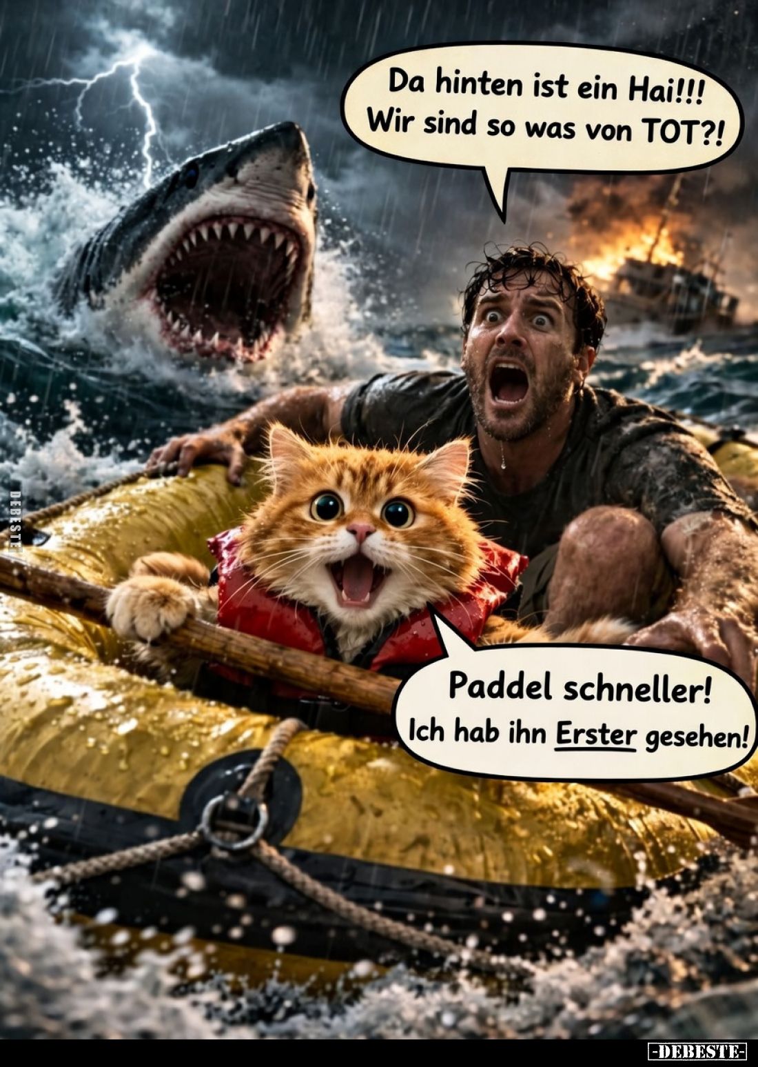 Da hinten ist ein Hai!!! Wir sind so was von TOT?! Paddel schneller! Ich hab ihn Erster gesehen!