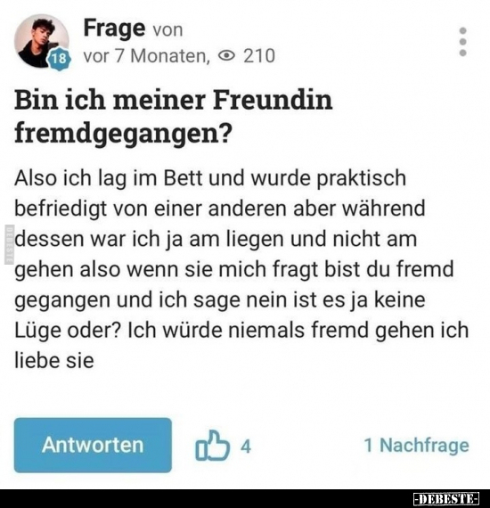 Bin ich meiner Freundin fremdgegangen?.. - Lustige Bilder | DEBESTE.de