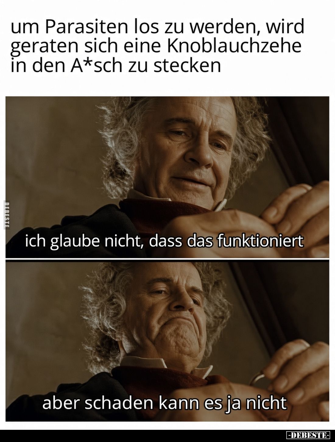 Um Parasiten los zu werden, wird geraten sich eine Knoblauchzehe in den Arsch zu stecken.