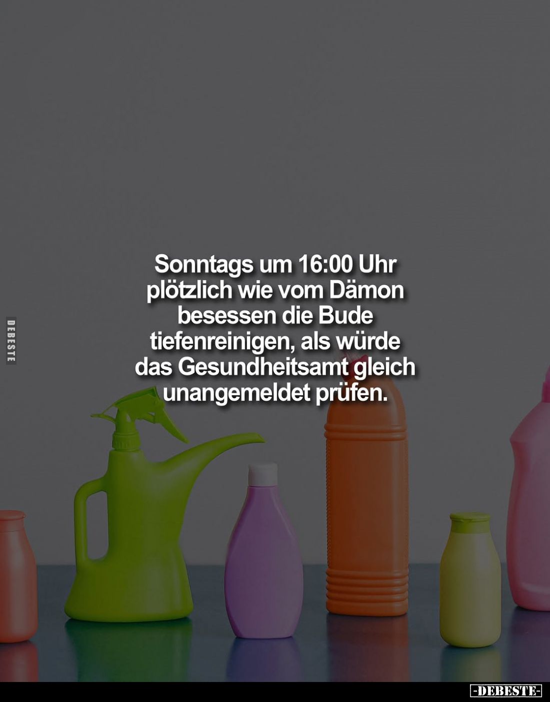 Sonntags um 16:00 Uhr plötzlich wie vom Dämon besessen die Bude tiefenreinigen, als würde das Gesundheitsamt gleich unangemel...