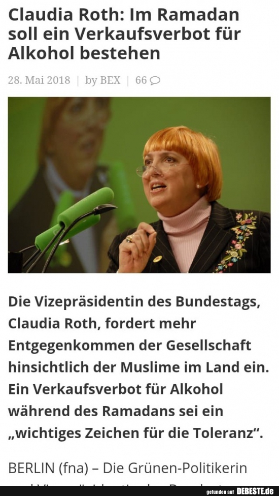 Claudia Roth: Im Ramadan soll ein Verkaufsverbot für Alkohol bestehen.. - Lustige Bilder | DEBESTE.de