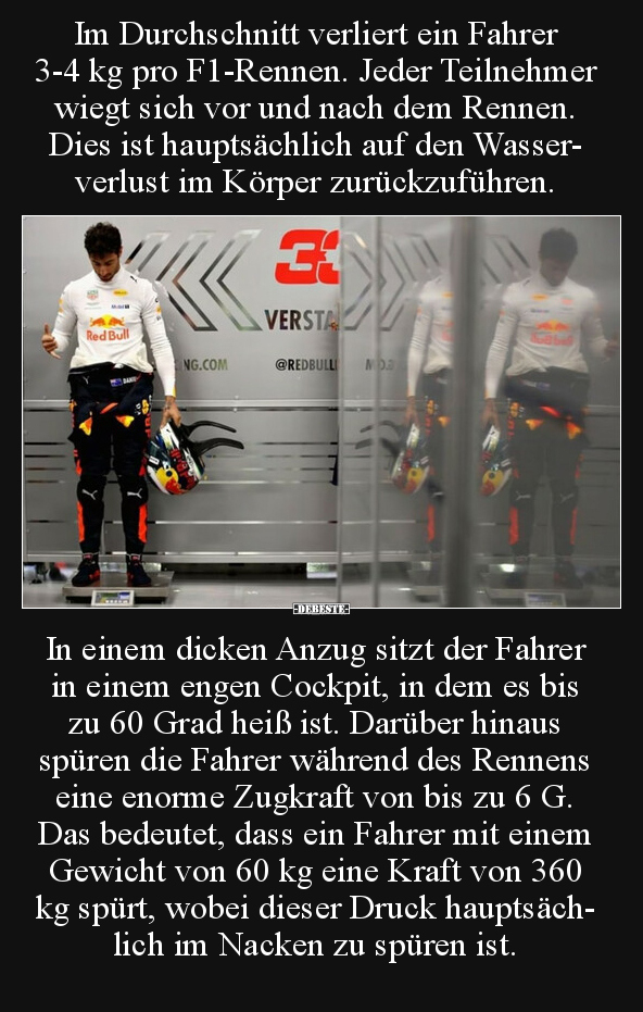 Im Durchschnitt verliert ein Fahrer 3-4 kg pro F1-Rennen... - Lustige Bilder | DEBESTE.de