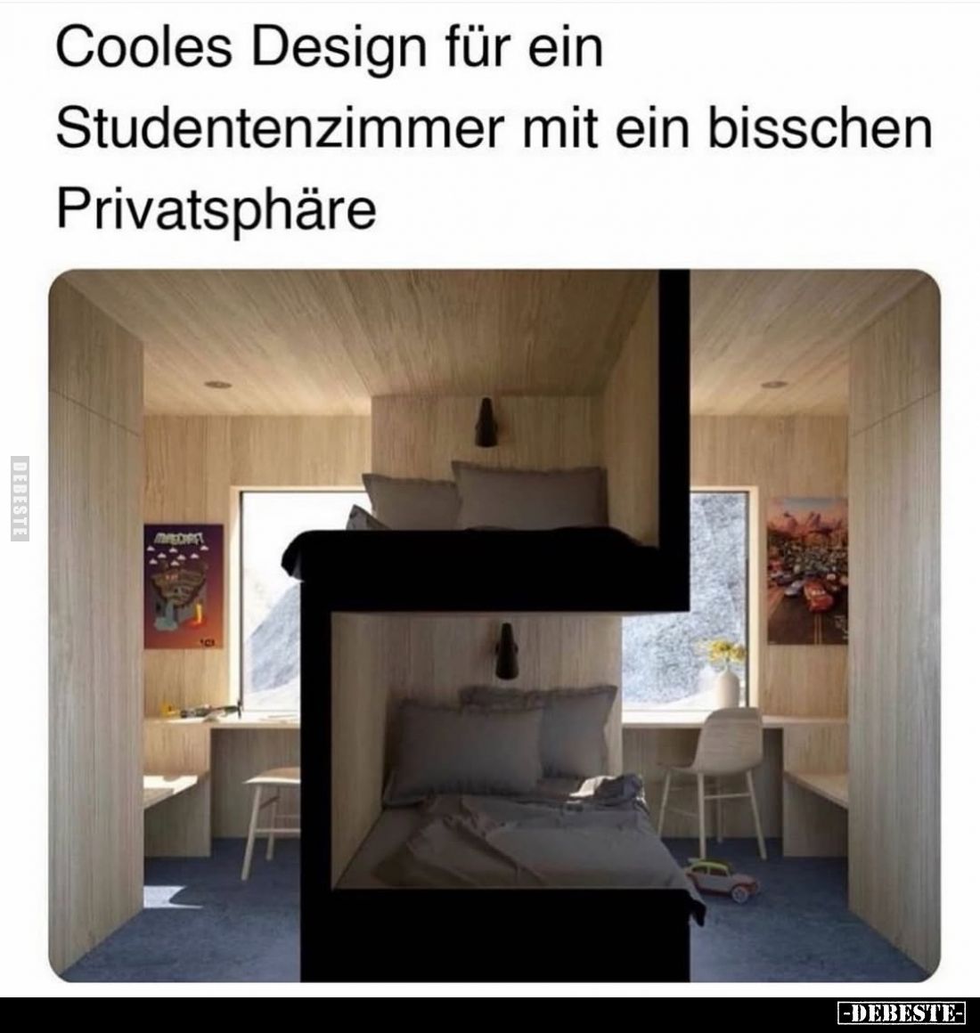 Cooles Design für ein Studentenzimmer mit ein bisschen Privatsphäre.