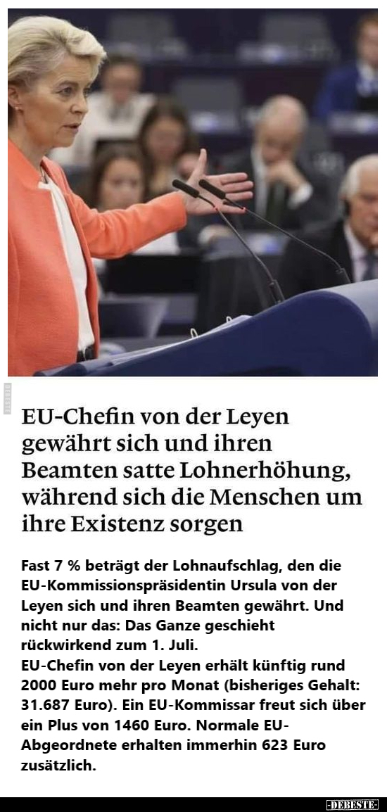 EU-Chefin von der Leyen gewährt sich und ihren Beamten.. - Lustige Bilder | DEBESTE.de