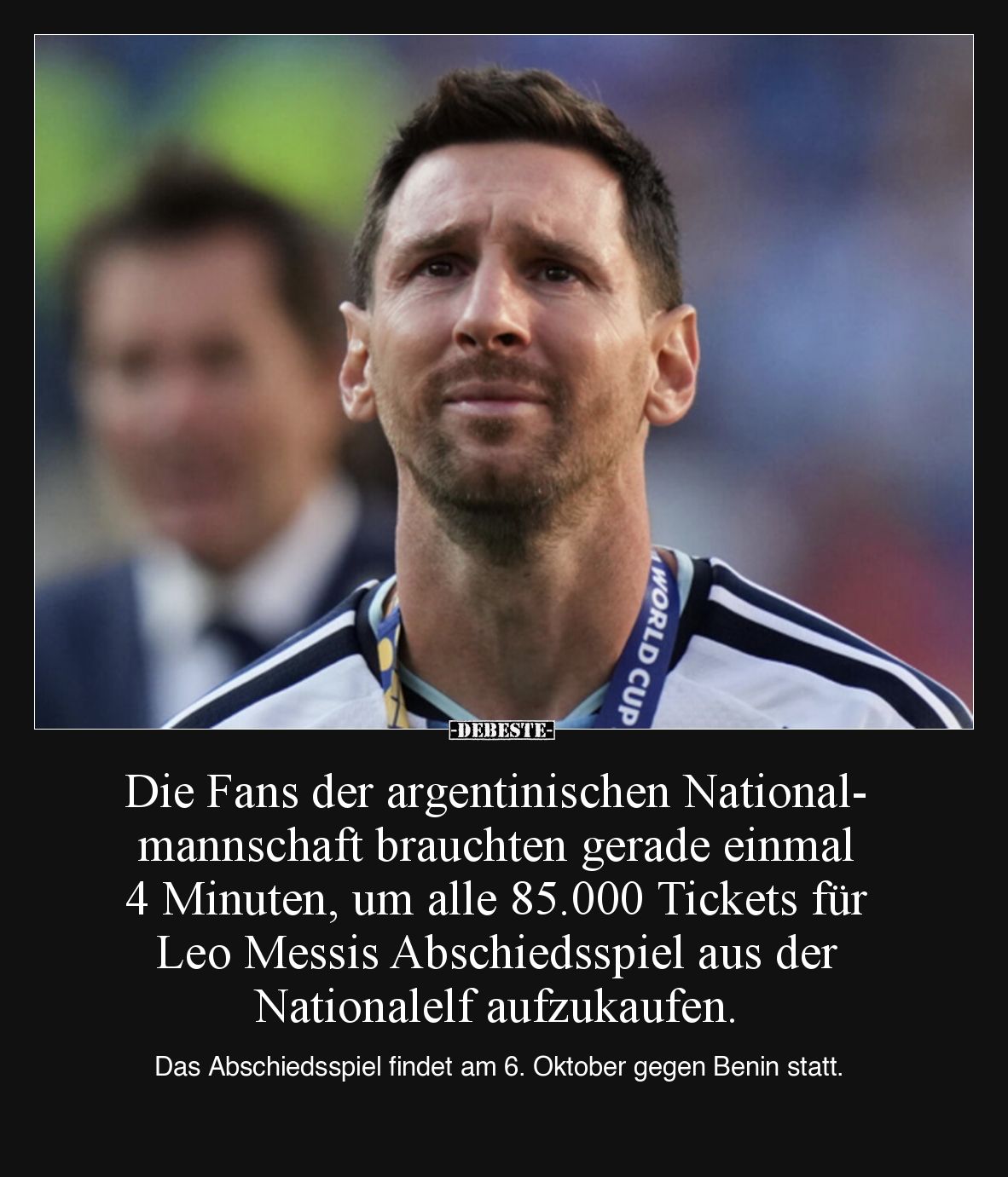 Die Fans der argentinischen Nationalmannschaft brauchten gerade einmal 4 Minuten, um alle 85.000 Tickets für Leo Messis Absch...