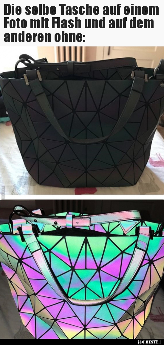 Die selbe Tasche auf einem Foto mit Flash und auf dem..