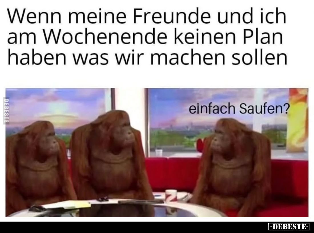 Wenn meine Freunde und ich am Wochenende keinen Plan haben was wir machen sollen
-
einfach Saufen?