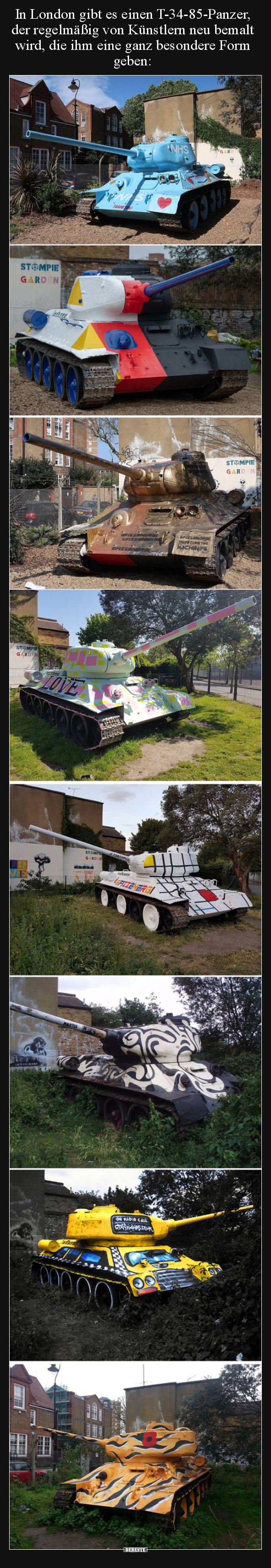 In London gibt es einen T-34-85-Panzer, der regelmäßig von..