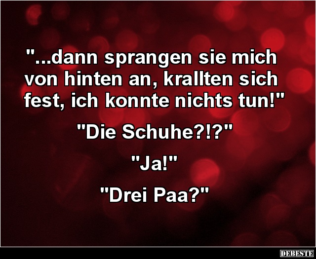 "...dann sprangen sie mich
von hinten an, krallten sich
fest, ich konnte nichts tun!"
"Die Schuhe?!?&...