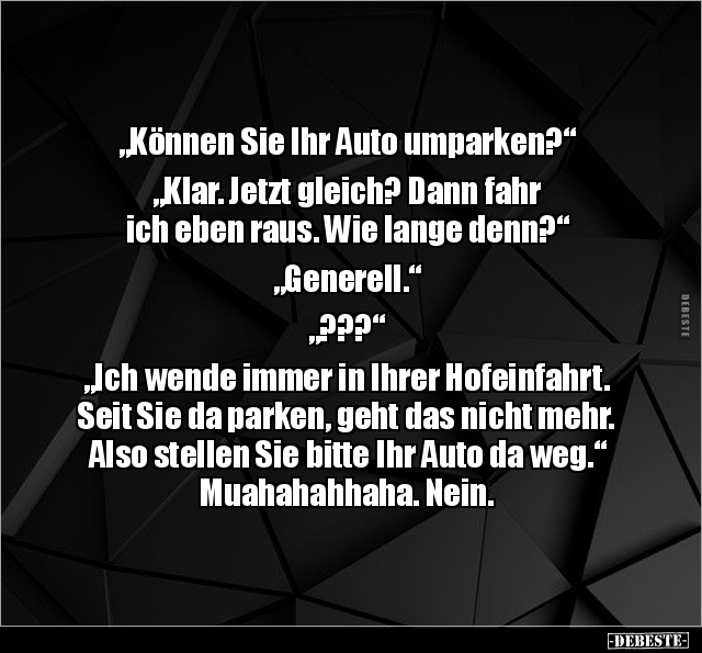 "Können Sie Ihr Auto umparken?" "Klar. Jetzt gleich? Dann.." - Lustige Bilder | DEBESTE.de