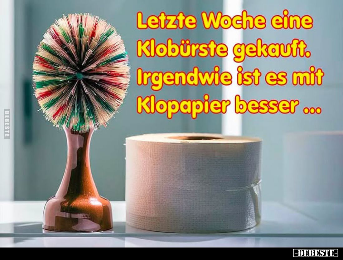 Letzte Woche eine Klobürste gekauft. Irgendwie ist es mit Klopapier besser...