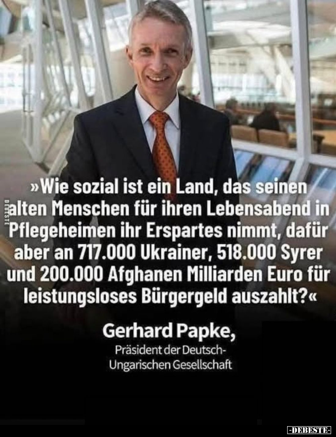 >>Wie sozial ist ein Land, das seinen alten Menschen für ihren Lebensabend in Pflegeheimen ihr Erspartes nimmt, dafür a...