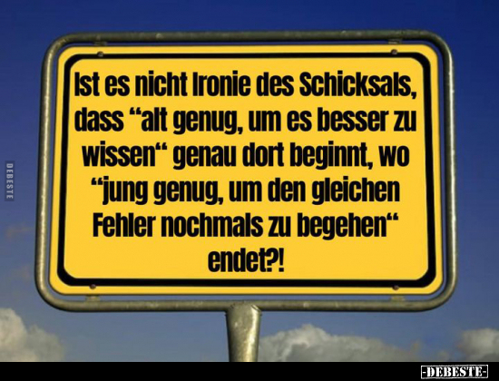 Ist es nicht Ironie des Schicksals, dass "alt genug, um es.." - Lustige Bilder | DEBESTE.de