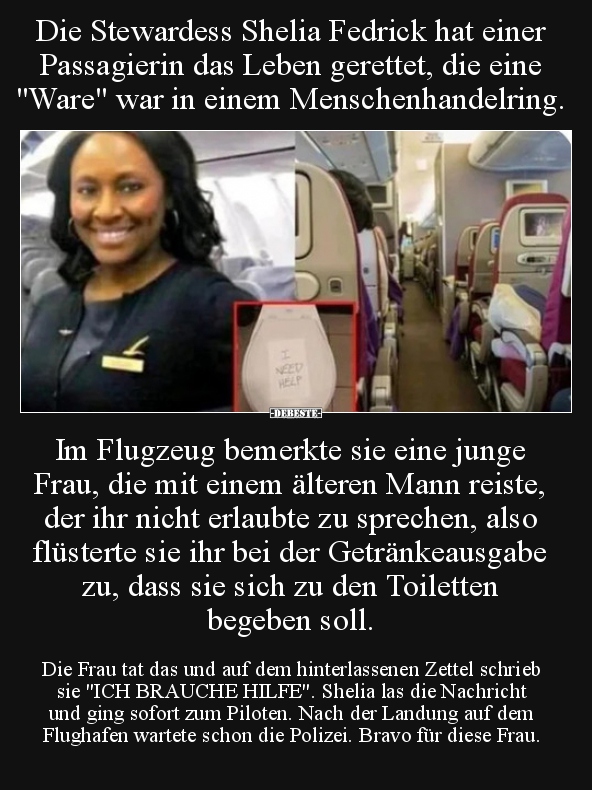 Die Stewardess Shelia Fedrick hat einer Passagierin das.. - Lustige Bilder | DEBESTE.de