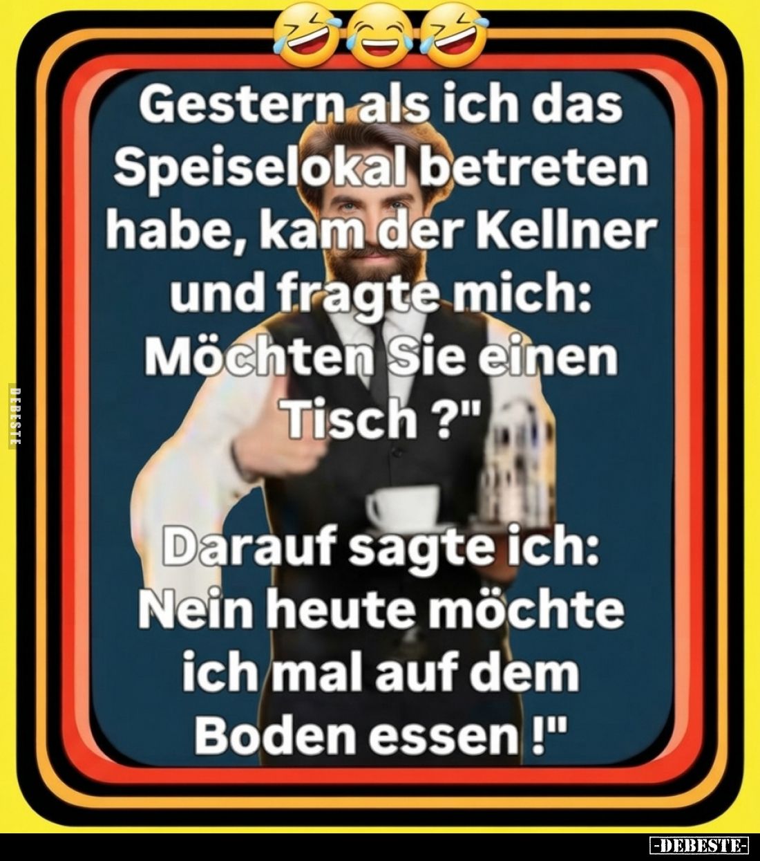Gestern als ich das Speiselokal betreten habe, kam der Kellner und fragte mich: Möchten Sie einen Tisch ?"

Darauf sag...