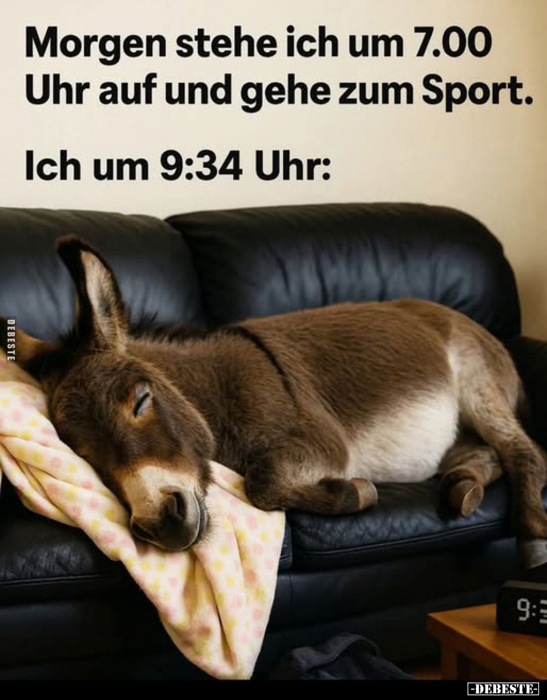 Morgen stehe ich um 7.00 Uhr auf und gehe zum Sport. - Ich um 9:34 Uhr: