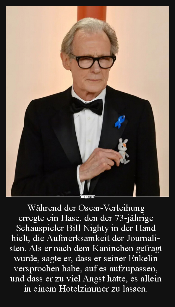 Während der Oscar-Verleihung erregte ein Hase, den der.. - Lustige Bilder | DEBESTE.de
