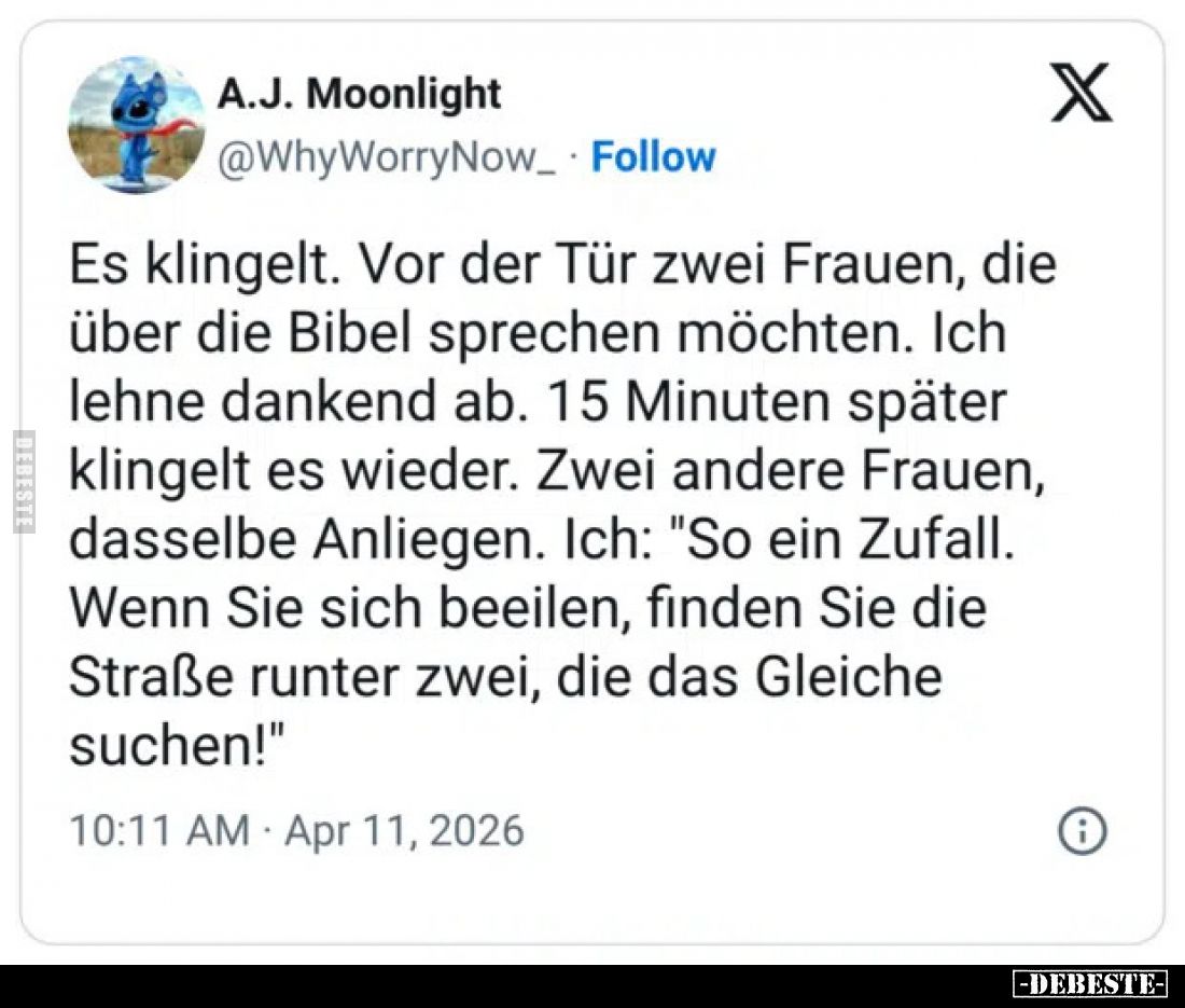 Es klingelt. Vor der Tür zwei Frauen, die über die Bibel.. - Lustige Bilder | DEBESTE.de