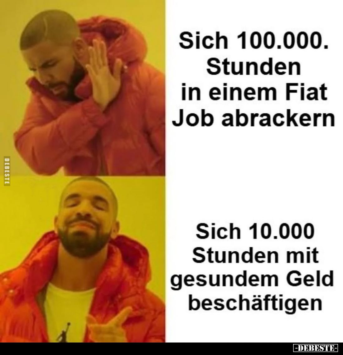 Sich 100.000. Stunden in einem Fiat Job abrackern.
-
Sich 10.000 Stunden mit gesundem Geld beschäftigen.
