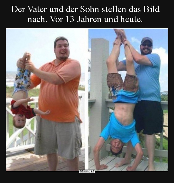 Der Vater und der Sohn stellen das Bild nach. Vor 13 Jahren.. - Lustige Bilder | DEBESTE.de