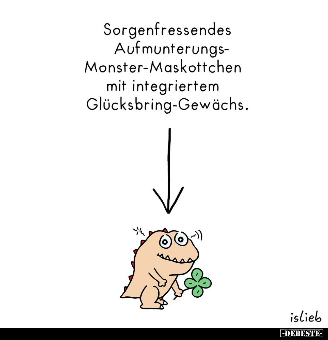 Sorgenfressendes Aufmunterungs-Monster-Maskottchen mit integriertem Glücksbring-Gewächs.