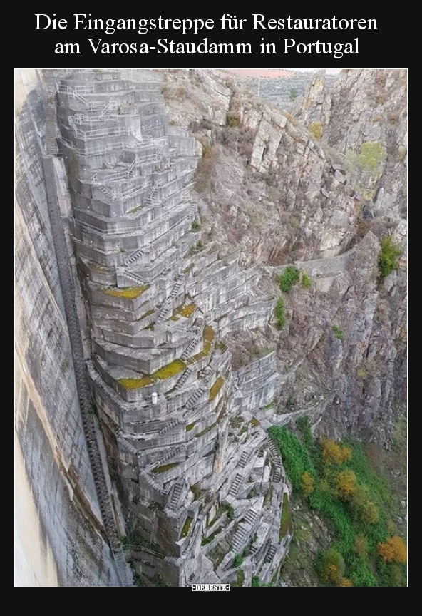 Die Eingangstreppe für Restauratoren am Varosa-Staudamm in..